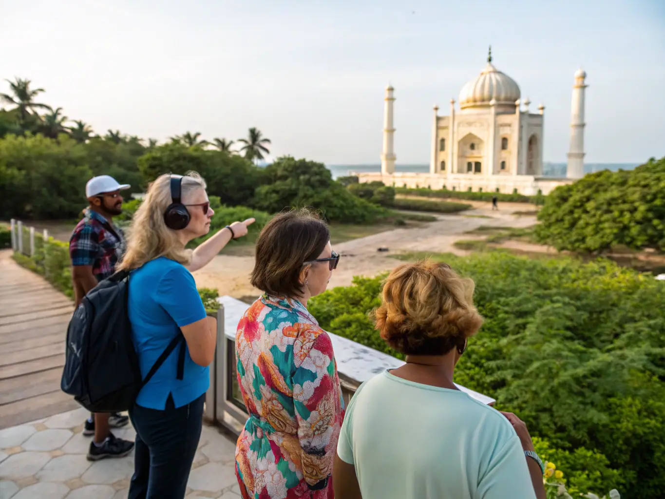 A photograph capturing a guided tour group exploring the historical Fort Royer site, with a knowledgeable guide pointing out key landmarks and sharing stories about the fort's past and its significance to the region.